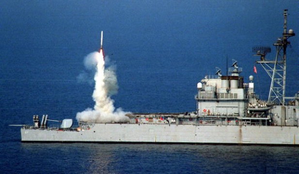 A Tomahawk cruise missile launches...
