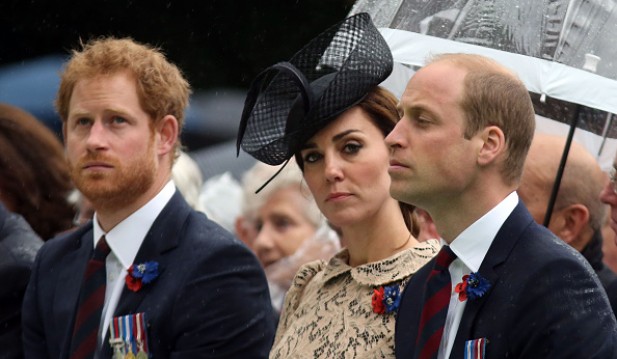 Prince Harry, Catherine, Duchess of Cambridge and Prince William, Duke of Cambridge during the Commemoration of the Centenary of the Battle of the Somme.