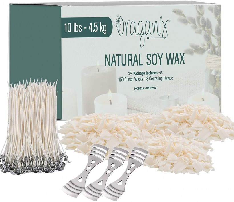 Oraganix Natural Soy Wax for DIY Candle Making Supplies-10lb Bag with 150ct 6’’ Pre-Waxed Candle Wicks 