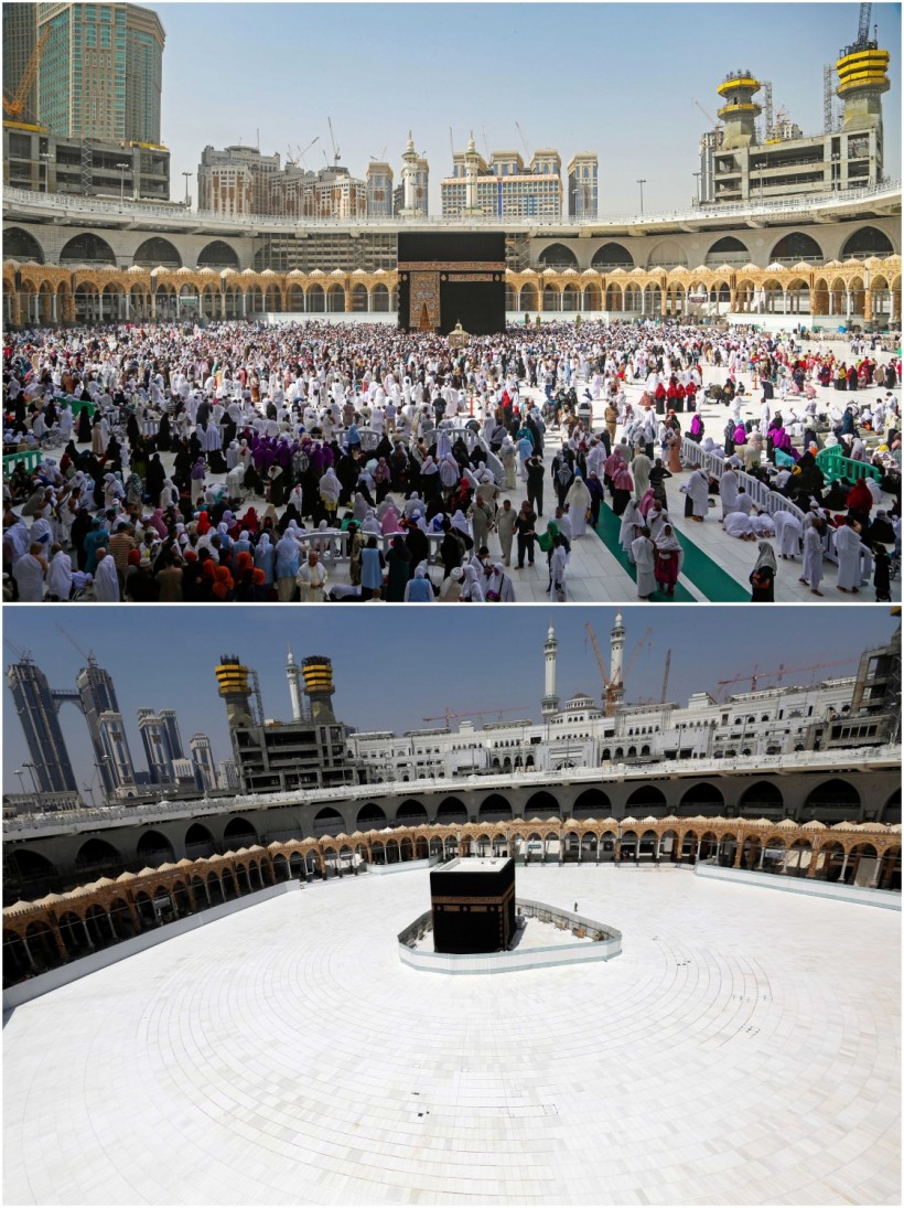 Combination photo shows Kaaba in the Grand mosque in the holy city of Mecca