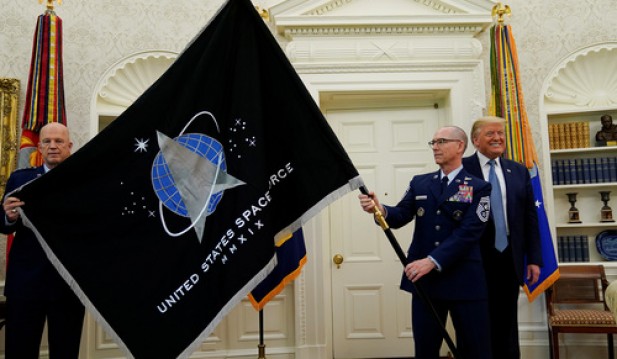 President Donald Trump Unveils Space Force Military Flag as US Prepares to Defend Space 
