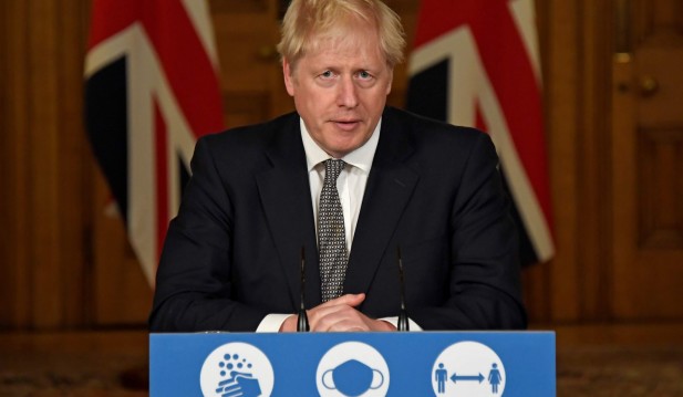 Britain's Prime Minister Boris Johnson speaks during a press conference at 10 Downing Street in London