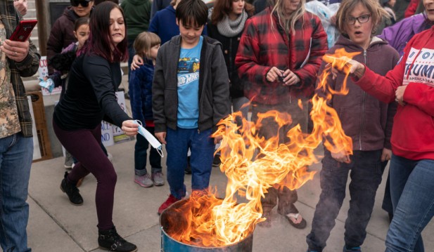 Mask Burning Protest Against COVID-19 Restrictions Held In Idaho