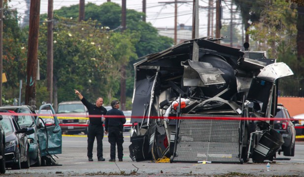 LAPDs bomb dispoal truck destroyed in fireworks explosion.