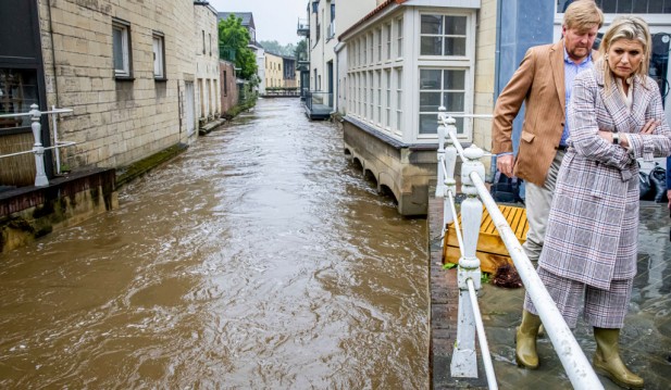 King Willem-Alexander Of The Netherlands And Queen Maxima Inspect Floods Damages In Valkenburg