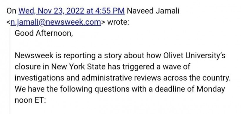 Naveed Jamali threatens Olivet University