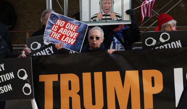 MAGA Supporters Who Gathered for Manhattan Rally Outnumbered by Anti-Trump Rivals