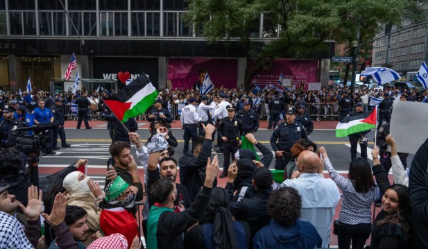 Pro-Palestinian Rally Held In New York's Times Square As Israel Declares War On Hamas In The Middle East