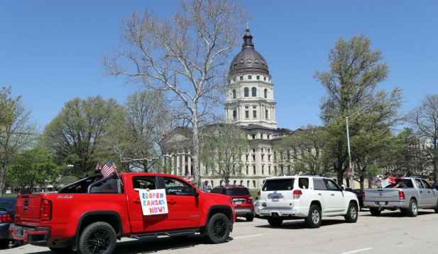 Protestors Rally At Kansas State Capitol Against Governor's Stay-At-Home Order