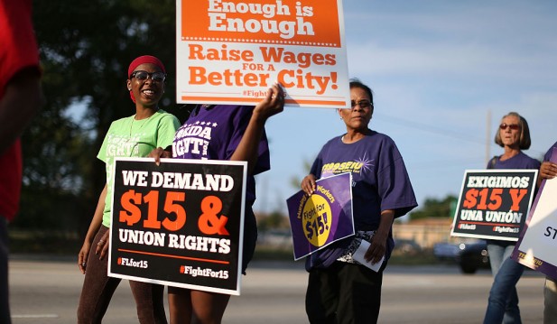 Workers In Miami Demonstrate For Higher Wages
