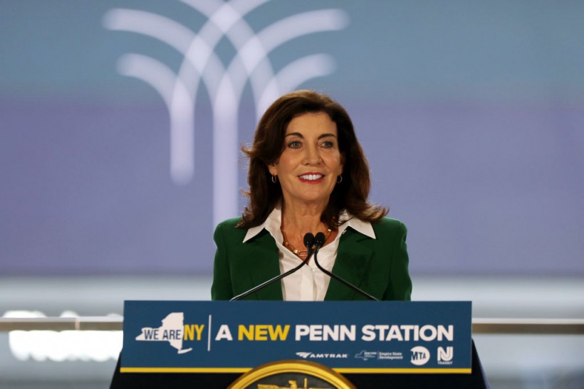 New York Governor Kathy Hochul And New Jersey Governor Phil Murphy Make Announcement At Moynihan Train Station