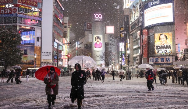 Snowy Weather Disrupts Life In Tokyo