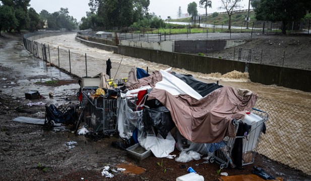 Unhoused Shelter During Los Angeles Rain Storm