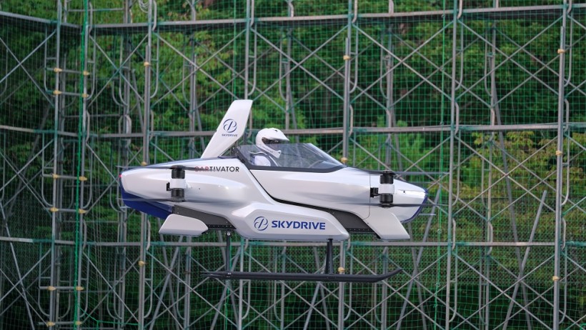 Handout photo shows a manned flying car SD-03 is seen during a test flight session at Toyota test field in Toyota, central Japan