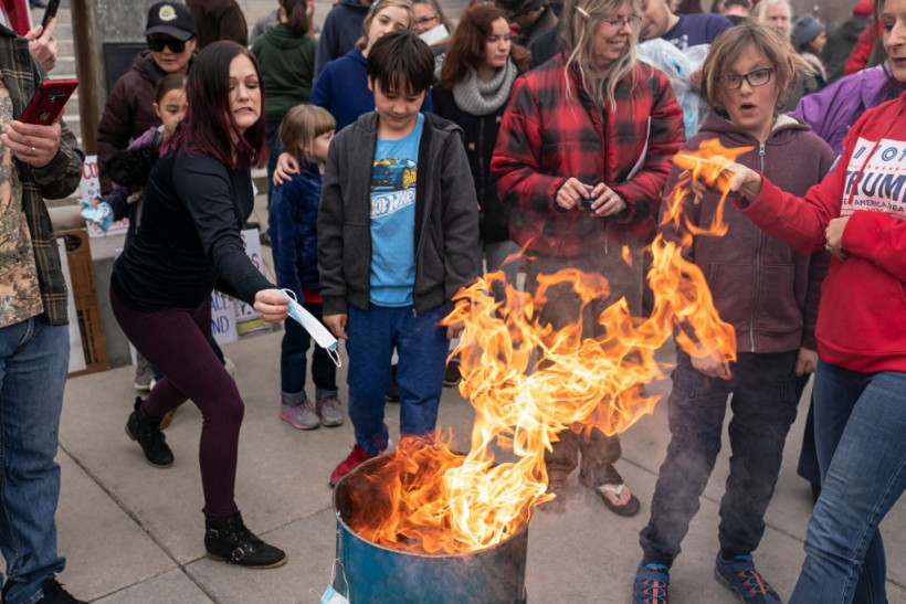 Mask Burning Protest Against COVID-19 Restrictions Held In Idaho