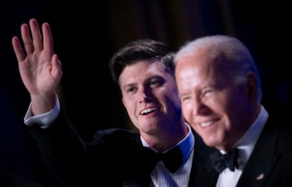 Colin Jost and President Joe Biden